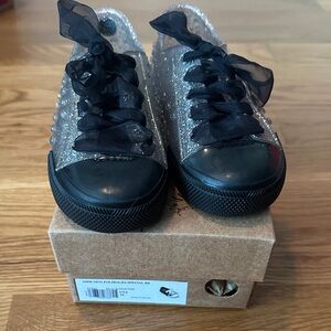 Mini Melissa Sparkly Black Sneakers with Ribbon Laces size 10C